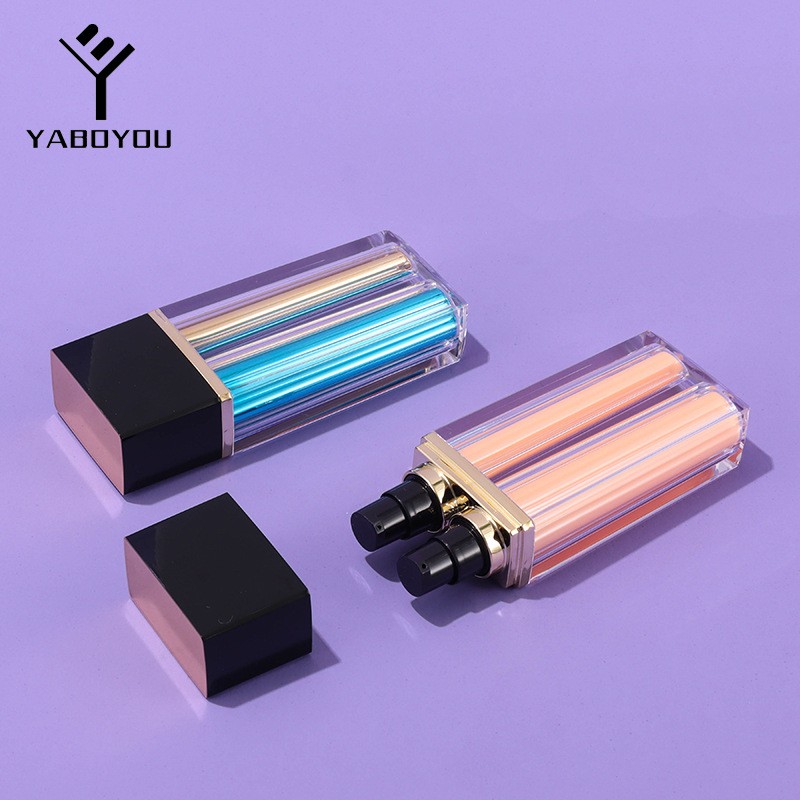 Double-tube Foundation Bottle, 15ml x 2, Press-button Double-head Vacuum Lotion Bottle