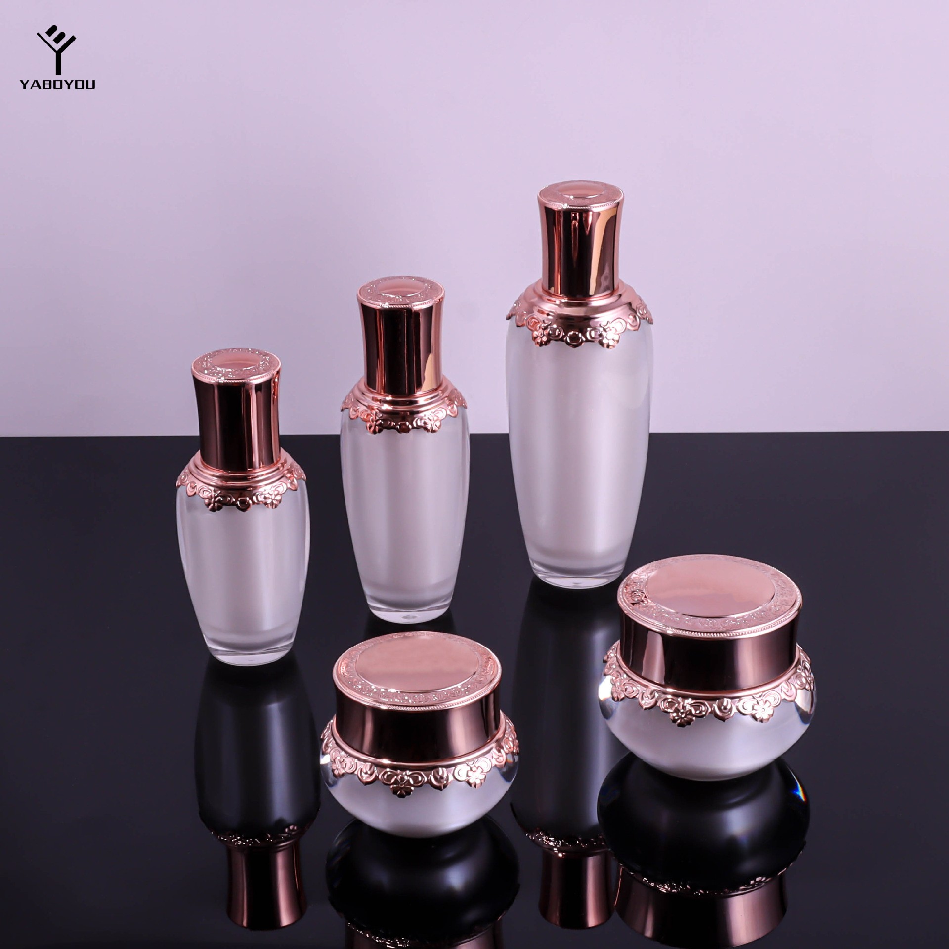 Acrylic Skincare Product Set Bottles: 30ml, 50ml, 100ml Lotion/Serum Bottles, 30g, 50g Cream Bottles.