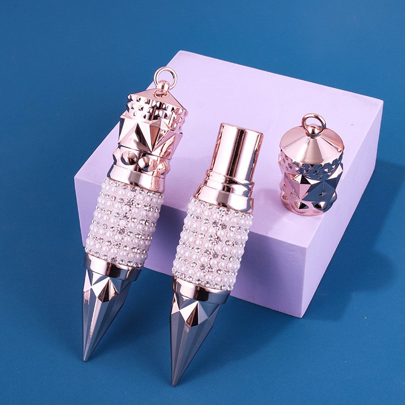 Rhinestone Rose Gold Carrot Three-Color Lipstick Tube - Image 3