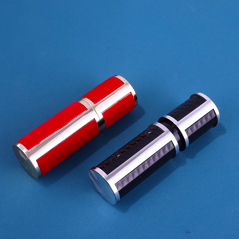 Red Velvet Lambskin Trim Round Lipstick Tube - Image 4