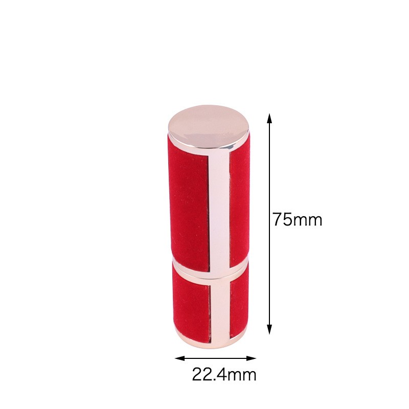 Red Velvet Lambskin Trim Round Lipstick Tube - Image 5