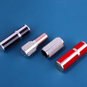 Red Velvet Lambskin Trim Round Lipstick Tube