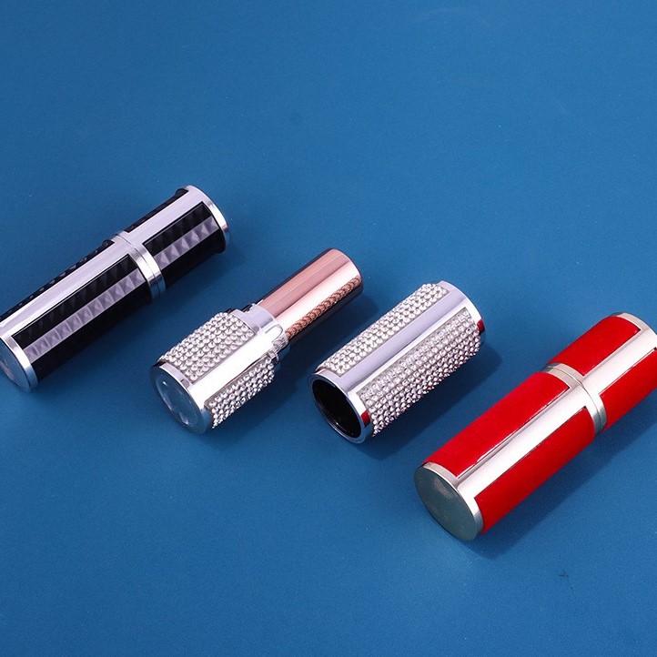 Red Velvet Lambskin Trim Round Lipstick Tube