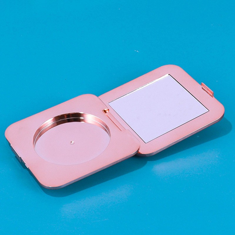 Square Striped Top Clip Single-color Powder Compact Box With Lens Packaging Box - Image 3