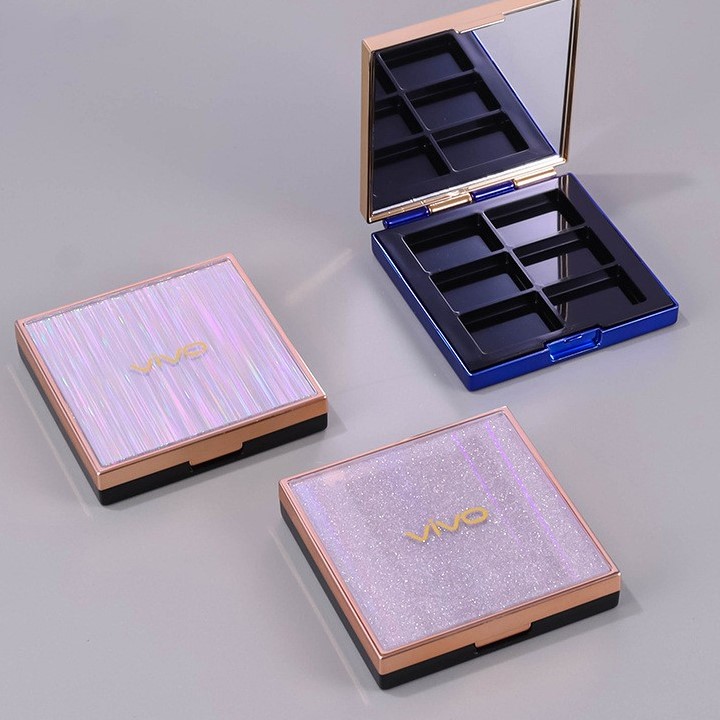 Square Iridescent Top 6-color Eyeshadow Palette With Brush Slot Packaging