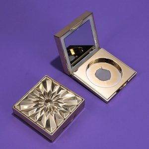 Square LED Light Powder Compact Empty Case, Gold Diamond-faced Single Eyeshadow Palette
