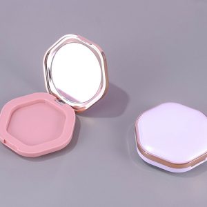 Hexagonal Gold-rimmed Top Panel Iridescent Single-layer Snap-on Powder Compact With Mirror