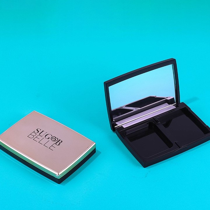Two-compartment Minimalist Gold-plated Magnetic Eyeshadow Box With Mirror